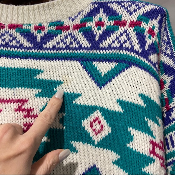 Vintage Christmas sweater aztec geometric pattern with shoulder pads, rare! - Picture 15 of 15
